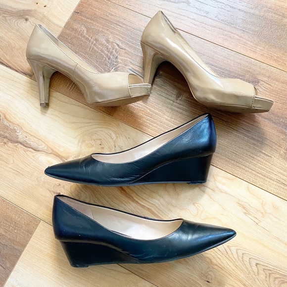 Lot Franco Sarto patent nude & black leather heels - Picture 5 of 10